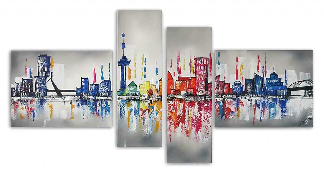 Skyline Rotterdam schilderij 4 luik