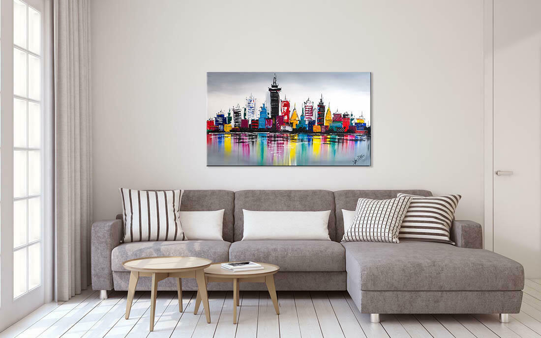 Skyline schilderij Color City - Interieur voorbeeld