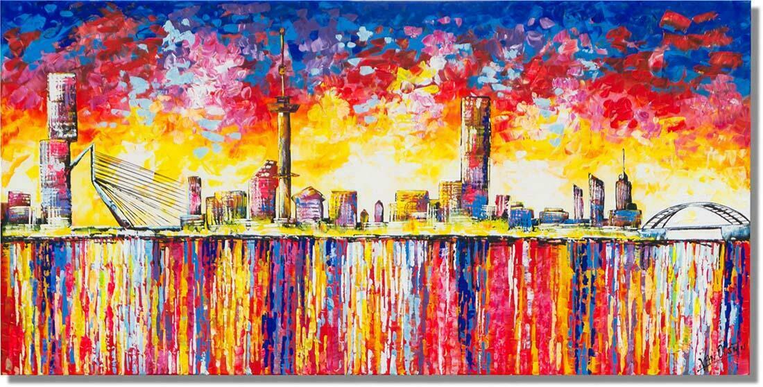 Skyline schilderij kleurrijk Rotterdam