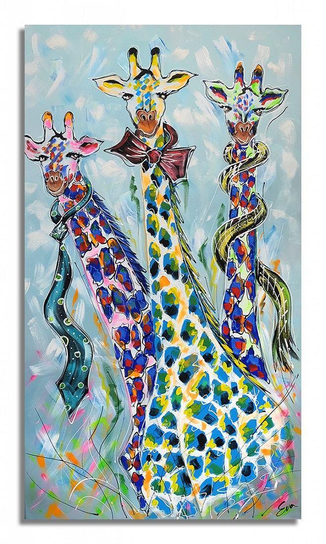 Kleurrijk Giraffen schilderij