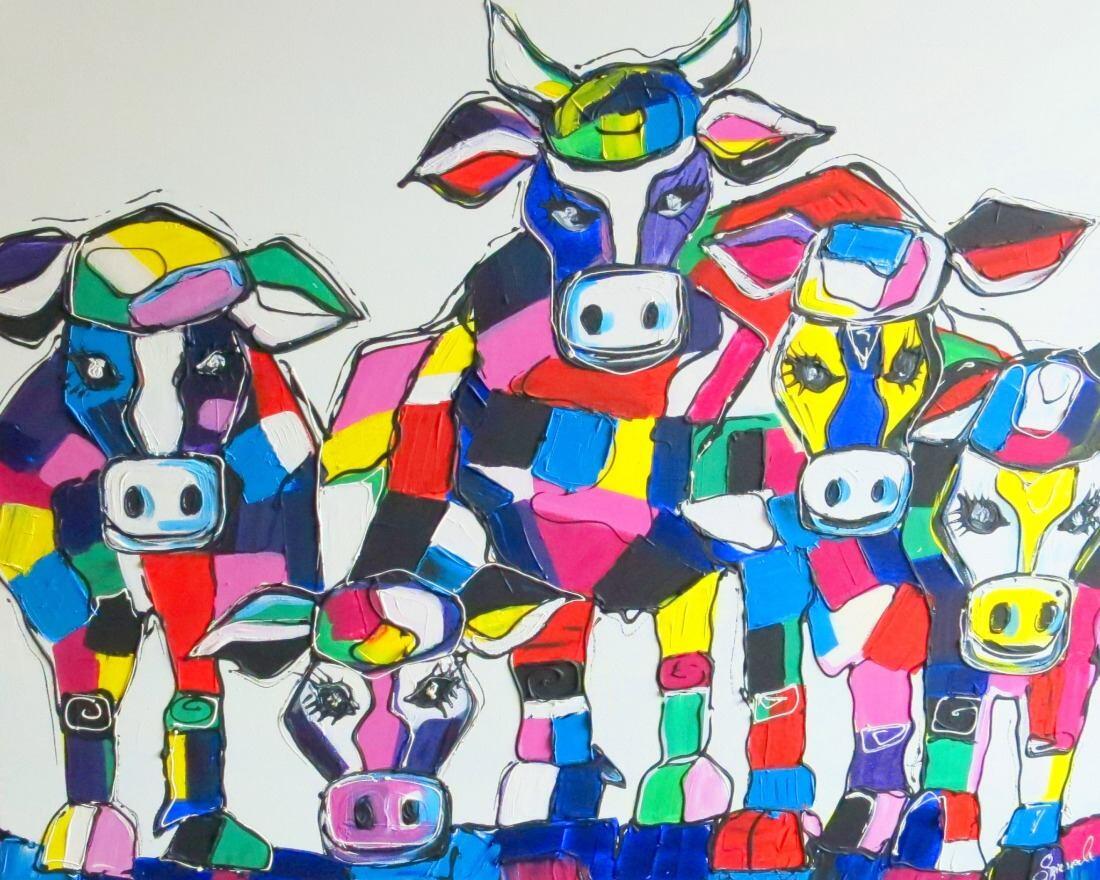 Kleurrijke Koeien schilderij